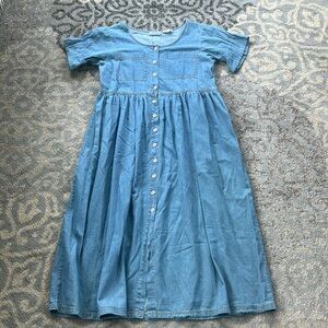 Vintage True Blue Button Down Denim Dress Blue Large